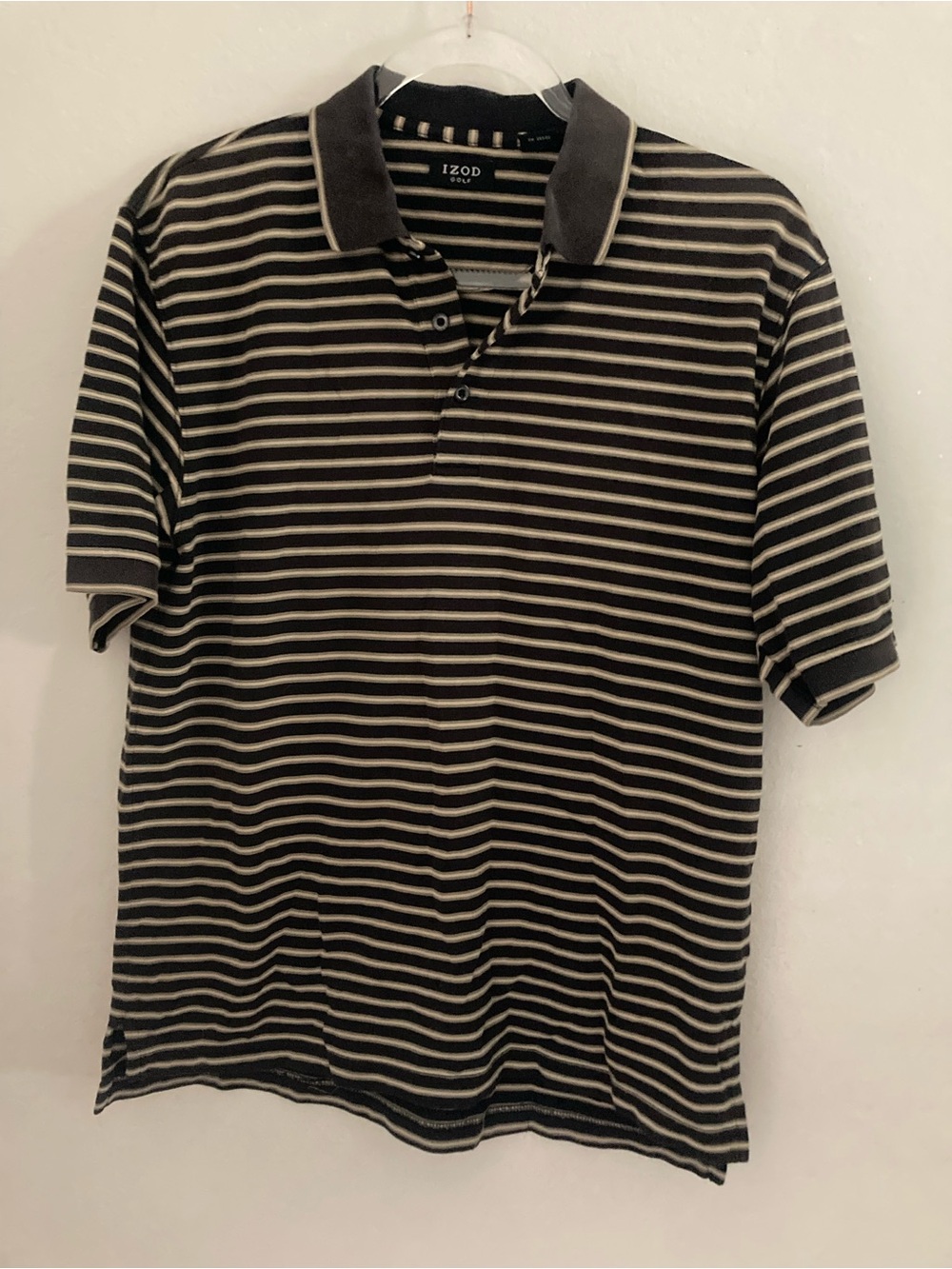 Izod Men’s Black & Cream Striped Polo